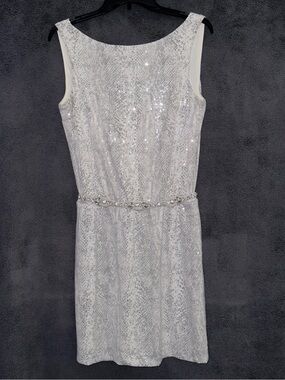 White House Black Market Sequined Mini Dress with Jeweled Belt Size Small